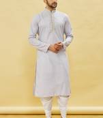 Grey embroidered cotton dhoti-kurta