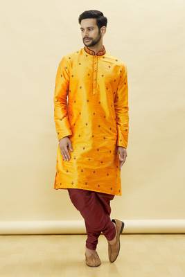Orange embroidered art silk dhoti-kurta 1
