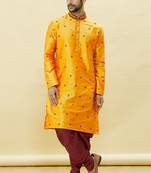 Orange embroidered art silk dhoti-kurta
