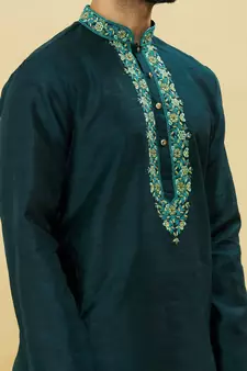 Green embroidered art silk dhoti-kurta