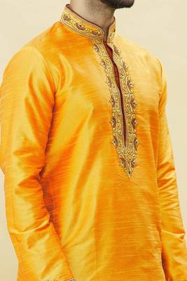 Orange embroidered art silk dhoti-kurta 3