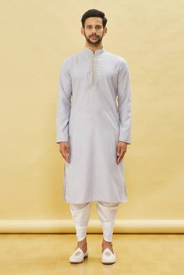 Grey embroidered cotton dhoti-kurta 2