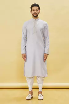Grey embroidered cotton dhoti-kurta