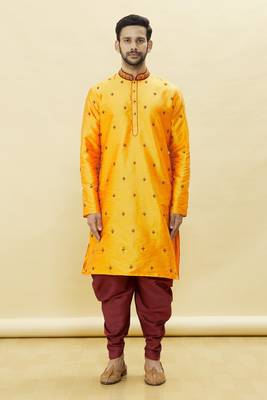 Orange embroidered art silk dhoti-kurta 2