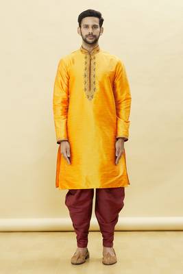 Orange embroidered art silk dhoti-kurta 4