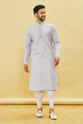 Grey embroidered cotton dhoti-kurta 3