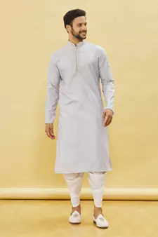 Grey embroidered cotton dhoti-kurta