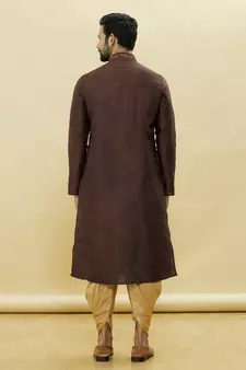 Brown embroidered art silk dhoti-kurta