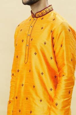 Orange embroidered art silk dhoti-kurta 3