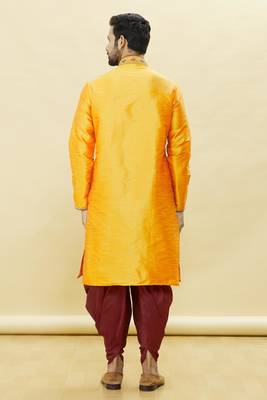 Orange embroidered art silk dhoti-kurta 5
