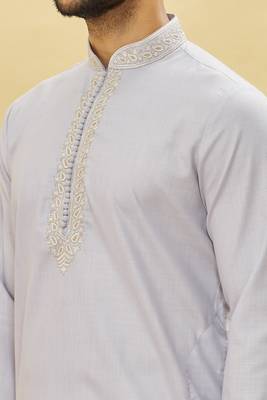 Grey embroidered cotton dhoti-kurta 4