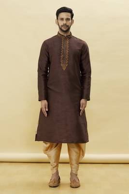 Brown embroidered art silk dhoti-kurta 3