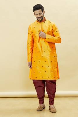 Orange embroidered art silk dhoti-kurta 4