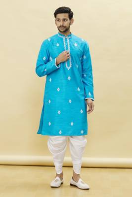 Beige embroidered art silk dhoti-kurta 1