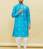 Beige embroidered art silk dhoti-kurta