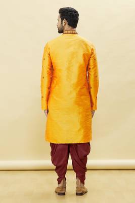 Orange embroidered art silk dhoti-kurta 5