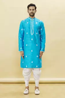 Beige embroidered art silk dhoti-kurta