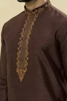 Brown embroidered art silk dhoti-kurta