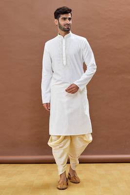 White embroidered cotton dhoti-kurta 1