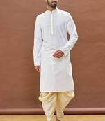 White embroidered cotton dhoti-kurta
