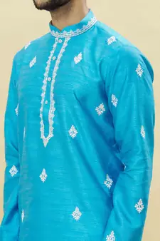 Beige embroidered art silk dhoti-kurta