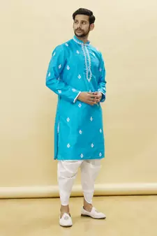 Beige embroidered art silk dhoti-kurta