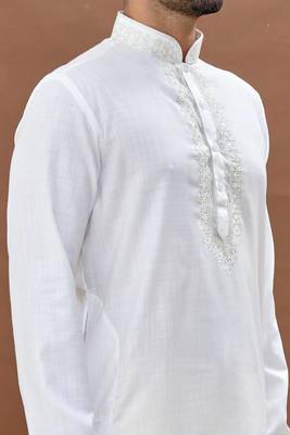 White embroidered cotton dhoti-kurta 3