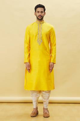 Yellow embroidered art silk dhoti-kurta 2