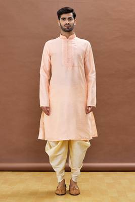 Pink embroidered art silk dhoti-kurta 1