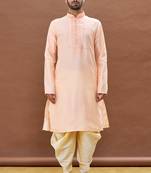 Pink embroidered art silk dhoti-kurta
