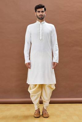 White embroidered cotton dhoti-kurta 4