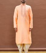 Orange embroidered art silk dhoti-kurta