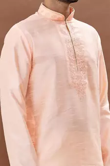 Pink embroidered art silk dhoti-kurta
