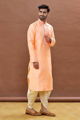 Orange embroidered art silk dhoti-kurta 2