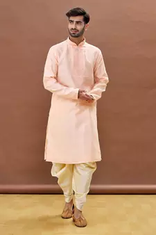 Pink embroidered art silk dhoti-kurta
