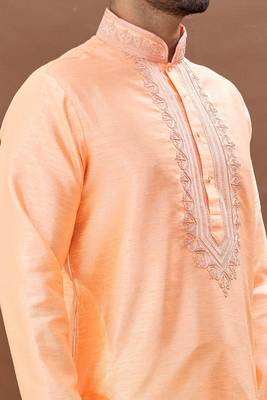Orange embroidered art silk dhoti-kurta 3