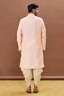 Pink embroidered art silk dhoti-kurta