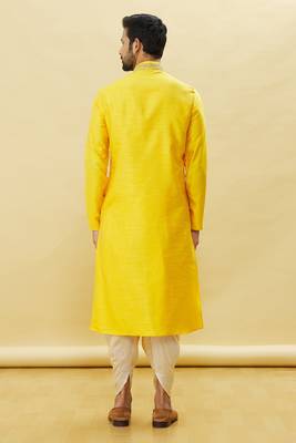 Yellow embroidered art silk dhoti-kurta 5