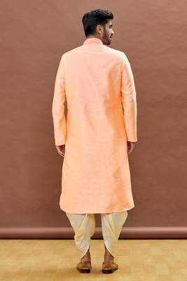 Orange embroidered art silk dhoti-kurta 4