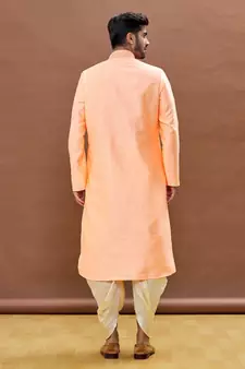 Orange embroidered art silk dhoti-kurta
