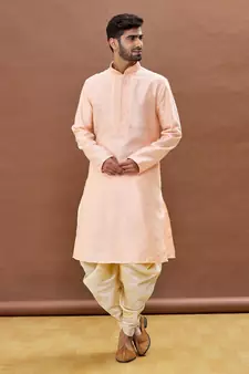 Pink embroidered art silk dhoti-kurta