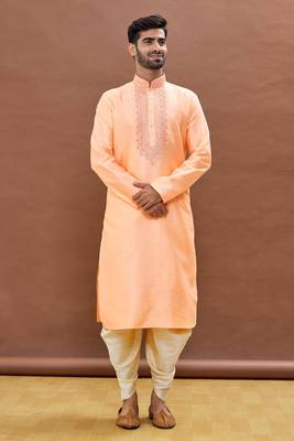 Orange embroidered art silk dhoti-kurta 5