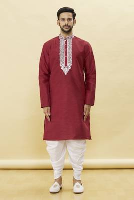 Maroon embroidered art silk dhoti-kurta 5