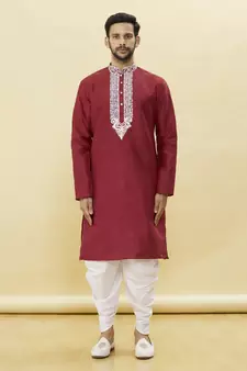 Maroon embroidered art silk dhoti-kurta