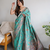 JJ's Crafted Elegance Kashmiri Pashmina Saree with Cotton Silk Base & Paisley Border