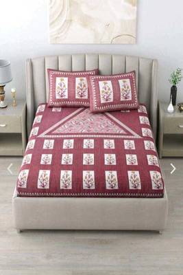 Jaipuri Pink Color Floral Print 100% Cotton Double Bedsheet 1