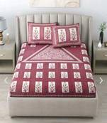 Jaipuri Pink Color Floral Print 100% Cotton Double Bedsheet