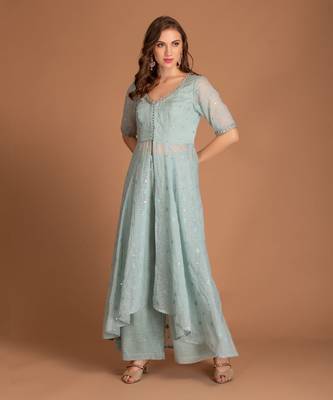 Ice Blue Kurta In Mirror Work 1
