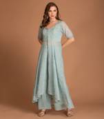 Ice Blue Kurta In Mirror Work
