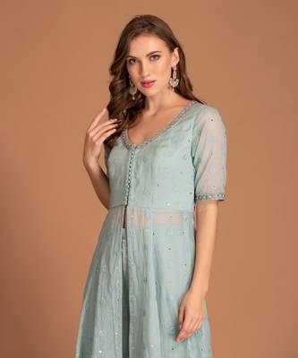 Ice Blue Kurta In Mirror Work 2